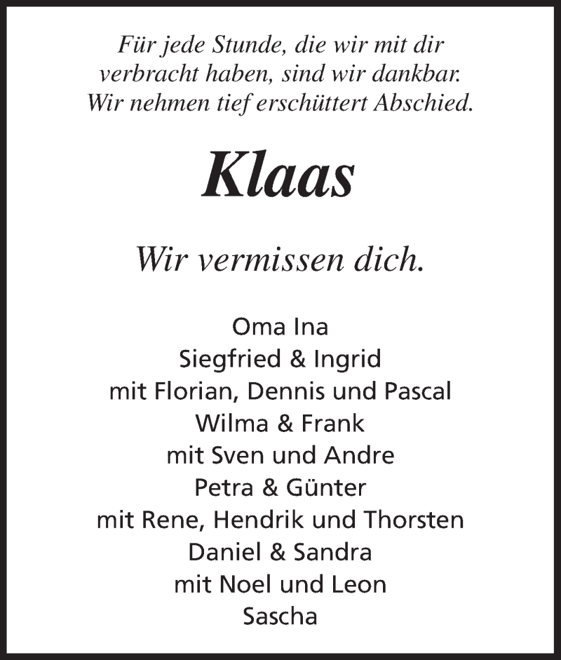  Traueranzeige für Klaas Wessels vom 19.07.2021 aus Neue Osnabrücker Zeitung GmbH & Co. KG