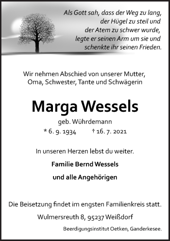 Traueranzeige von Marga Wessels von Neue Osnabrücker Zeitung GmbH & Co. KG