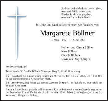 Traueranzeige von Margarete Böllner von Neue Osnabrücker Zeitung GmbH & Co. KG