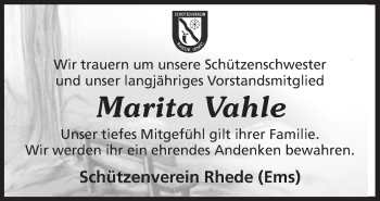 Traueranzeige von Marita Vahle von Neue Osnabrücker Zeitung GmbH & Co. KG