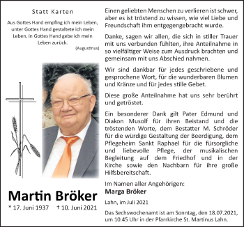 Traueranzeige von Martin Bröker von Neue Osnabrücker Zeitung GmbH & Co. KG