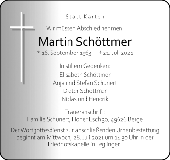 Traueranzeige von Martin Schöttmer von Neue Osnabrücker Zeitung GmbH & Co. KG