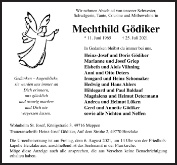 Traueranzeige von Mechthild Gödiker von Neue Osnabrücker Zeitung GmbH & Co. KG