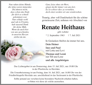 Traueranzeige von Renate Heithaus von Neue Osnabrücker Zeitung GmbH & Co. KG