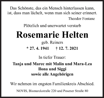Traueranzeige von Rosemarie Helten von Neue Osnabrücker Zeitung GmbH & Co. KG