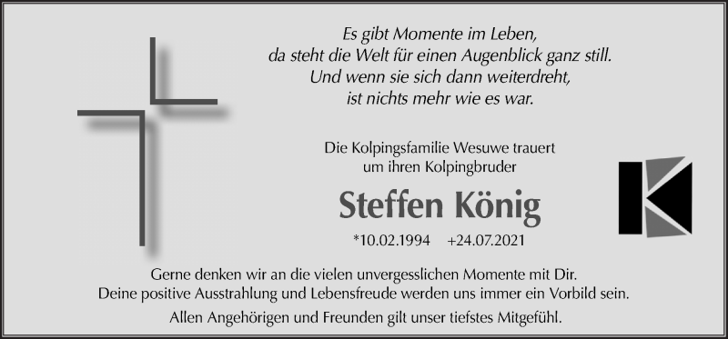  Traueranzeige für Steffen König vom 29.07.2021 aus Neue Osnabrücker Zeitung GmbH & Co. KG