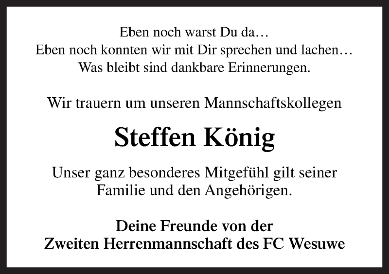  Traueranzeige für Steffen König vom 31.07.2021 aus Neue Osnabrücker Zeitung GmbH & Co. KG