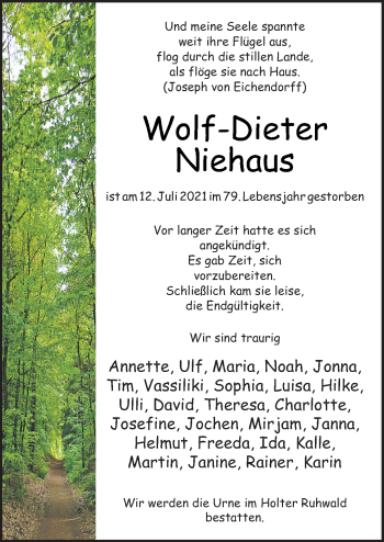 Traueranzeige von Wolf-Dieter Niehaus von Neue Osnabrücker Zeitung GmbH & Co. KG