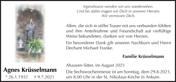Traueranzeige von Agnes Krüsselmann von Neue Osnabrücker Zeitung GmbH & Co. KG