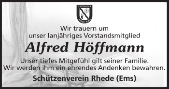 Traueranzeige von Alfred Höffmann von Neue Osnabrücker Zeitung GmbH & Co. KG