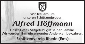 Traueranzeige von Alfred Höffmann von Neue Osnabrücker Zeitung GmbH & Co. KG