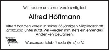 Traueranzeige von Alfred Höffmann von Neue Osnabrücker Zeitung GmbH & Co. KG