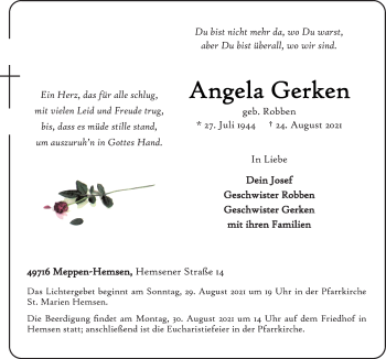 Traueranzeige von Angela Gerken von Neue Osnabrücker Zeitung GmbH & Co. KG