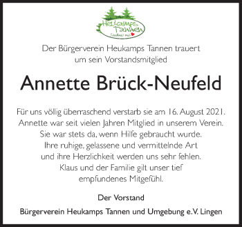Traueranzeige von Annette Brück-Neufeld von Neue Osnabrücker Zeitung GmbH & Co. KG