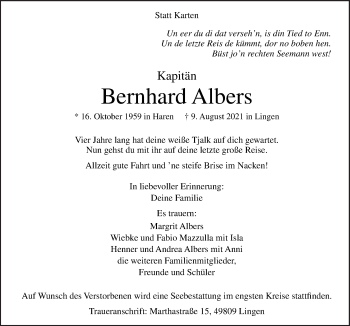 Traueranzeige von Bernhard Albers von Neue Osnabrücker Zeitung GmbH & Co. KG