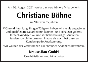 Traueranzeige von Christiane Böhne von Neue Osnabrücker Zeitung GmbH & Co. KG
