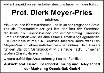 Traueranzeige von Dierk Meyer-Pries von Neue Osnabrücker Zeitung GmbH & Co. KG