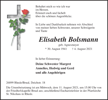 Traueranzeige von Elisabeth Bolsmann von Neue Osnabrücker Zeitung GmbH & Co. KG