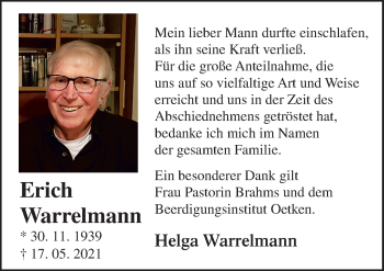 Traueranzeige von Erich Warrelmann von Neue Osnabrücker Zeitung GmbH & Co. KG