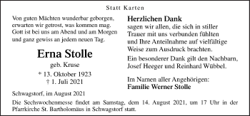 Traueranzeige von Erna Stolle von Neue Osnabrücker Zeitung GmbH & Co. KG