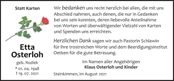Traueranzeige von Etta Osterloh von Neue Osnabrücker Zeitung GmbH & Co. KG