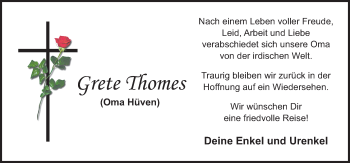 Traueranzeige von Grete Thomes von Neue Osnabrücker Zeitung GmbH & Co. KG