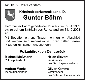 Traueranzeige von Gunter Böhm von Neue Osnabrücker Zeitung GmbH & Co. KG