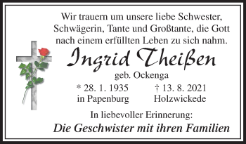 Traueranzeige von Ingrid Theißen von Neue Osnabrücker Zeitung GmbH & Co. KG