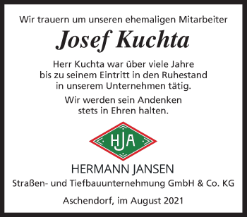 Traueranzeige von Josef Kuchta von Neue Osnabrücker Zeitung GmbH & Co. KG