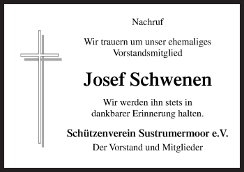 Traueranzeige von Josef Schwenen von Neue Osnabrücker Zeitung GmbH & Co. KG