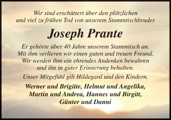 Traueranzeige von Joseph Prante von Neue Osnabrücker Zeitung GmbH & Co. KG