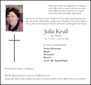 Traueranzeige von Julia Krull von Neue Osnabrücker Zeitung GmbH & Co. KG