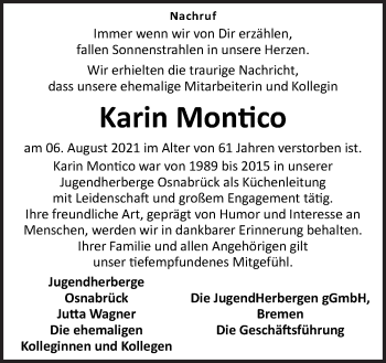 Traueranzeige von Karin Montico von Neue Osnabrücker Zeitung GmbH & Co. KG