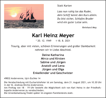 Traueranzeige von Karl Heinz Meyer von Neue Osnabrücker Zeitung GmbH & Co. KG