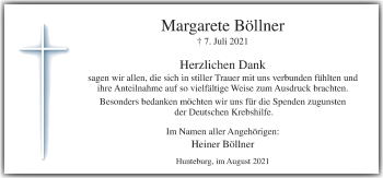 Traueranzeige von Margarete Böllner von Neue Osnabrücker Zeitung GmbH & Co. KG