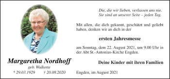 Traueranzeige von Margaretha Nordhoff von Neue Osnabrücker Zeitung GmbH & Co. KG