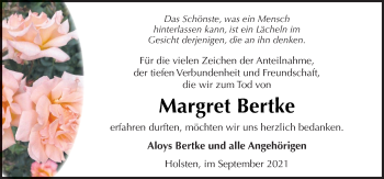 Traueranzeige von Margret Bertke von Neue Osnabrücker Zeitung GmbH & Co. KG