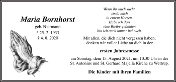 Traueranzeige von Maria Bornhorst von Neue Osnabrücker Zeitung GmbH & Co. KG