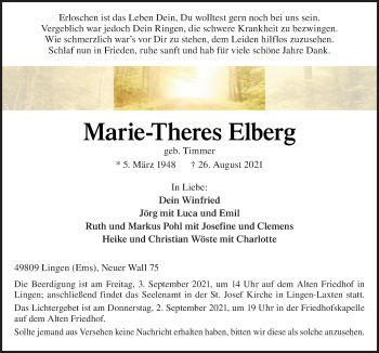 Traueranzeige von Marie-Theres Elberg von Neue Osnabrücker Zeitung GmbH & Co. KG