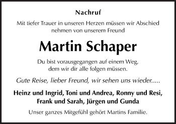 Traueranzeige von Martin Schaper von Neue Osnabrücker Zeitung GmbH & Co. KG