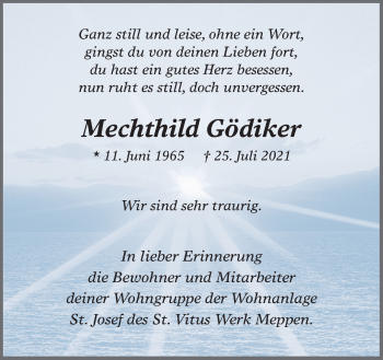 Traueranzeige von Mechthild Gödiker von Neue Osnabrücker Zeitung GmbH & Co. KG