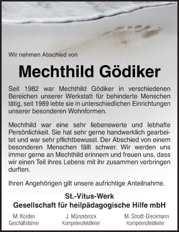 Traueranzeige von Mechthild Gödiker von Neue Osnabrücker Zeitung GmbH & Co. KG