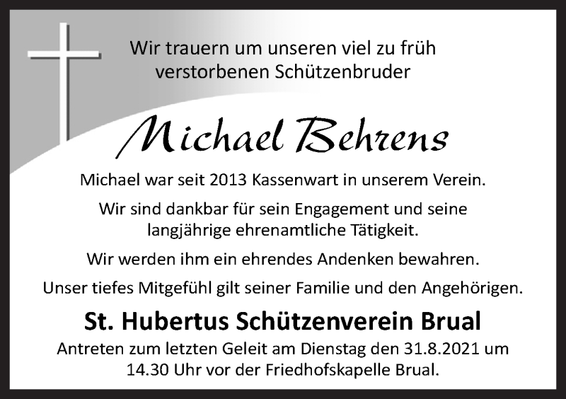  Traueranzeige für Michael Behrens vom 30.08.2021 aus Neue Osnabrücker Zeitung GmbH & Co. KG