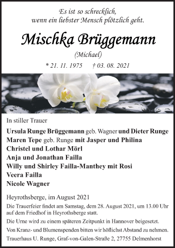 Traueranzeige von Mischka Brüggemann von Neue Osnabrücker Zeitung GmbH & Co. KG