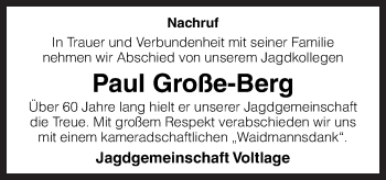Traueranzeige von Paul Große-Berg von Neue Osnabrücker Zeitung GmbH & Co. KG