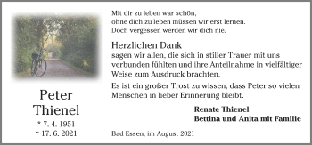 Traueranzeige von Peter Thienel von Neue Osnabrücker Zeitung GmbH & Co. KG