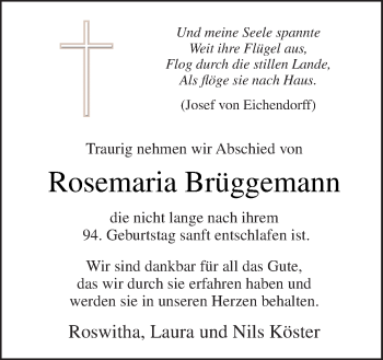 Traueranzeige von Rosemaria Brüggemann von Neue Osnabrücker Zeitung GmbH & Co. KG
