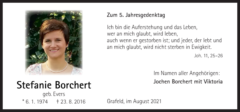  Traueranzeige für Stefanie Borchert vom 23.08.2021 aus Neue Osnabrücker Zeitung GmbH & Co. KG