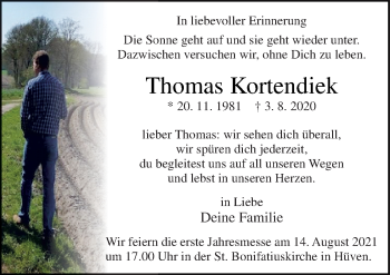 Traueranzeige von Thomas Kortendiek von Neue Osnabrücker Zeitung GmbH & Co. KG