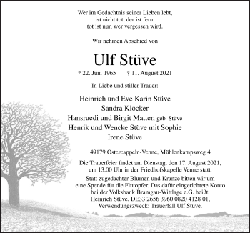 Traueranzeige von Ulf Stüve von Neue Osnabrücker Zeitung GmbH & Co. KG